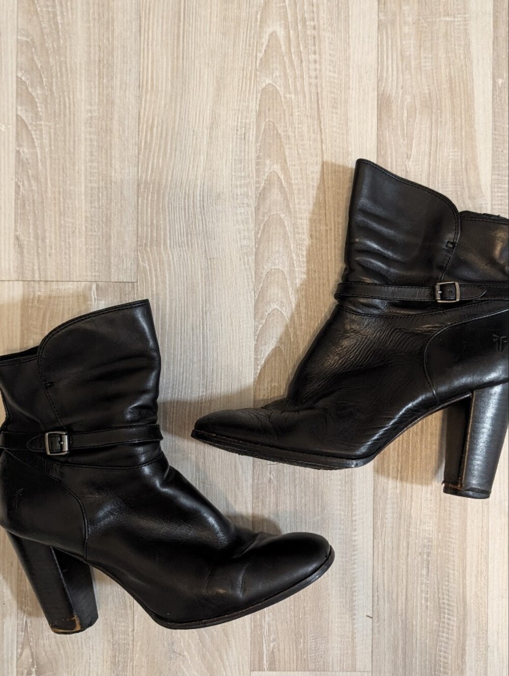 Frye Black Leather Heeled Booties